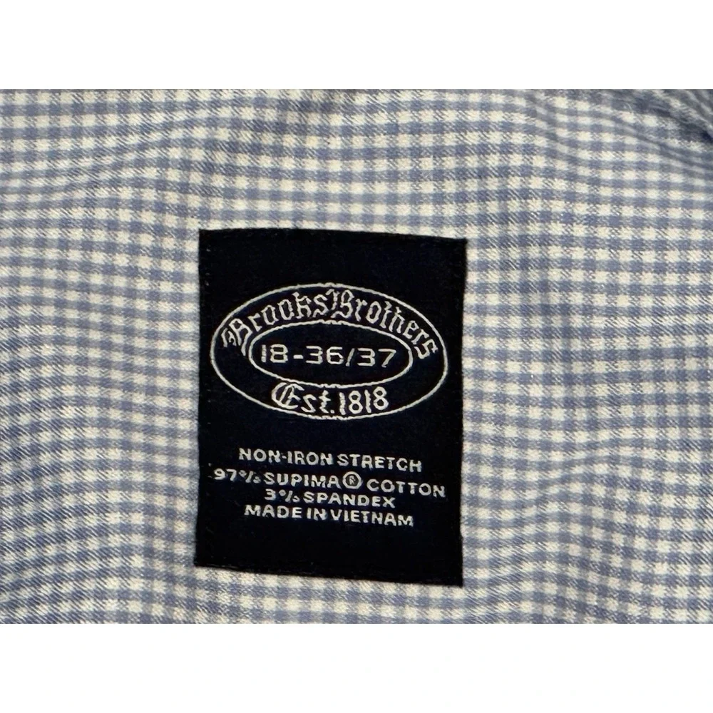 Brooks Brothers Dress Shirt Mens 16 36/37 Blue Gingham Madison Non Iron Supima